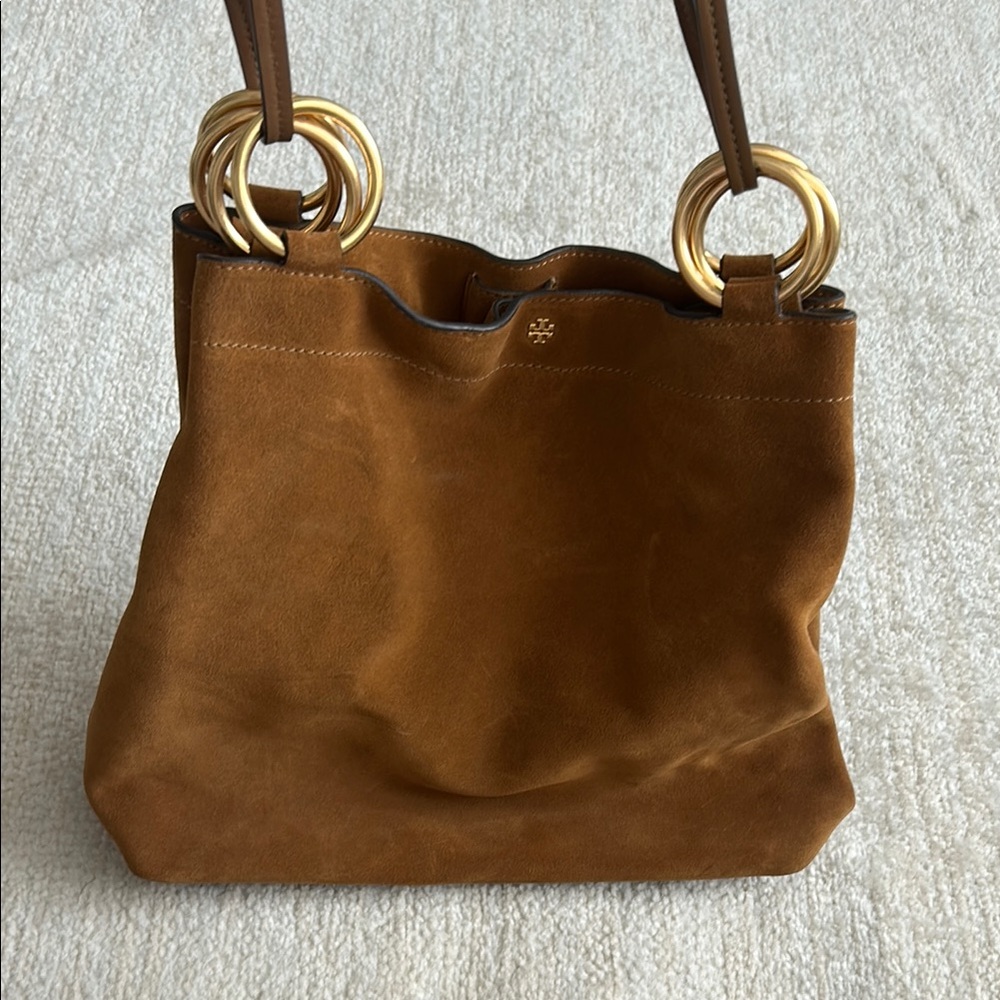 tory burch brown suede tote bag - Picture 8 of 9